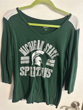 Michigan State Spartans Women's Green V-Neck Raglan Tee